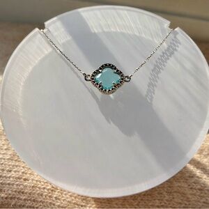 Vintage 925 Dyadema Italy Sterling Silver Clover Bracelet w/ Aqua Glass